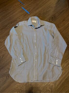 Turnbull & Asser Blue and White Micro-Check Dress Shirt